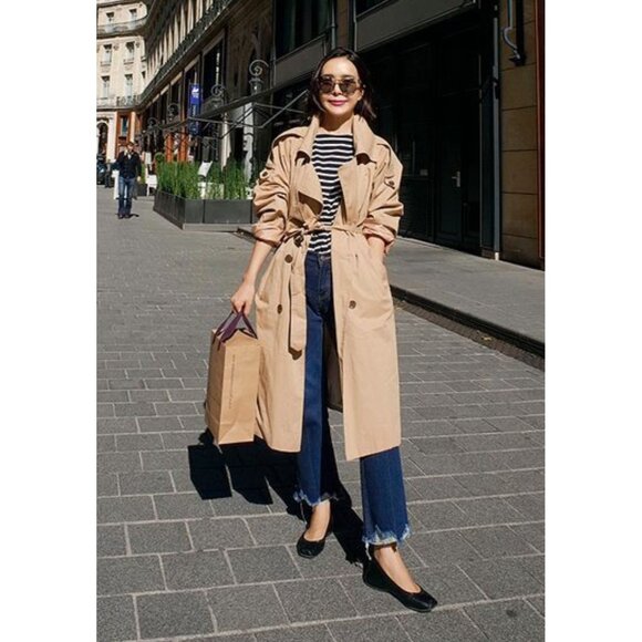 Vintage 70s Camel Wool Blend Trench Coat Long Double Breasted Belted Overcoat IL - Picture 1 of 12